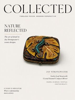 Jay Strongwater Swarovski Crystal Gecko Leaf Enamel Compact Mirror Gold Tone